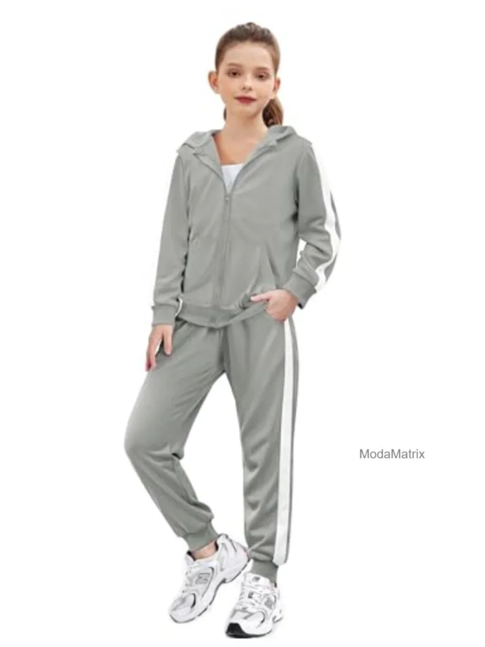 Girls 2 Piece Tracksuit Zip Up Hoodie & Sweatpants Set Activewear Jogger